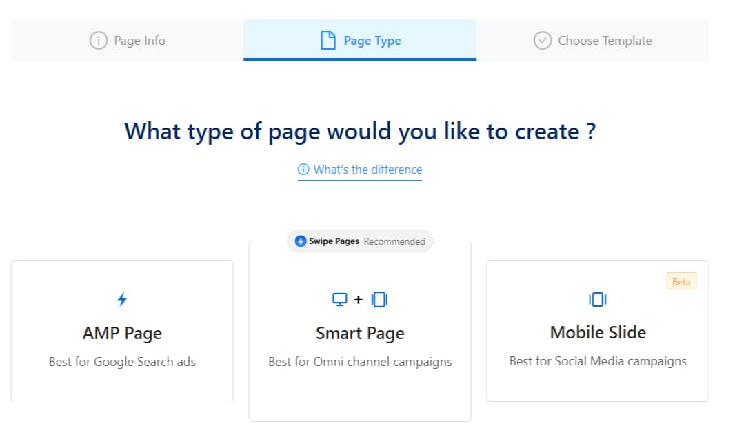 Create New Page 3 Types of Landing Pages in Swipe Pages