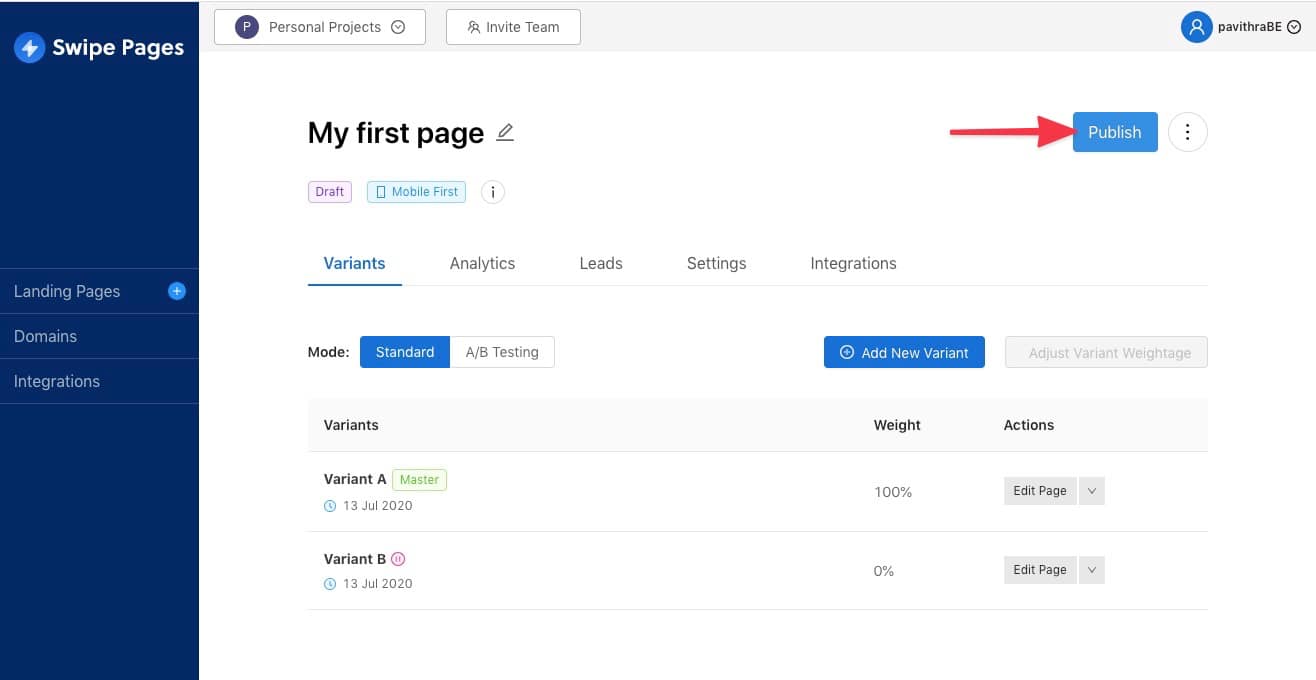 Navigating to respective landing pages
